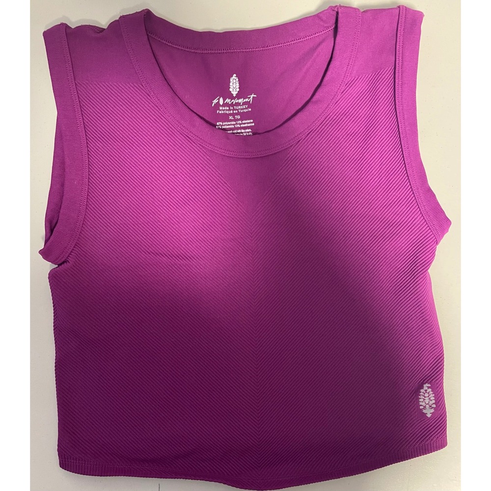 FP Movement Free People Ribbed Chevron Crop Tank Top Magenta Purple XL